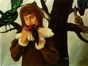  sur - young girl eating a bird the pleasure 1927 Rene Magritte
